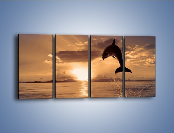 Obraz na płótnie – Z delfinem w stronę zachodzącego słońca – czteroczęściowy Z170W1