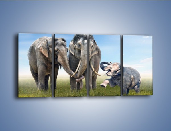 Obraz na płótnie – Przebij łapę ze słoniątkiem – czteroczęściowy Z208W1