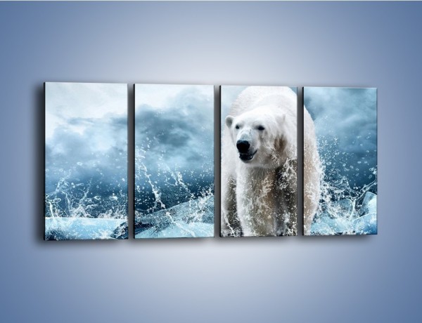 Obraz na płótnie – Polarny niedźwiedź na lodzie – czteroczęściowy Z264W1