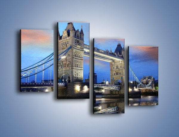Obraz na płótnie – Tower Bridge w odbiciu wody – czteroczęściowy AM083W2