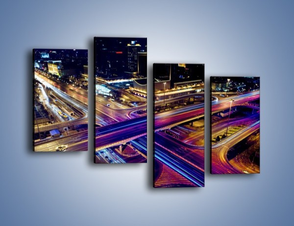 Obraz na płótnie – Skrzyżowanie autostrad nocą w ruchu – czteroczęściowy AM087W2