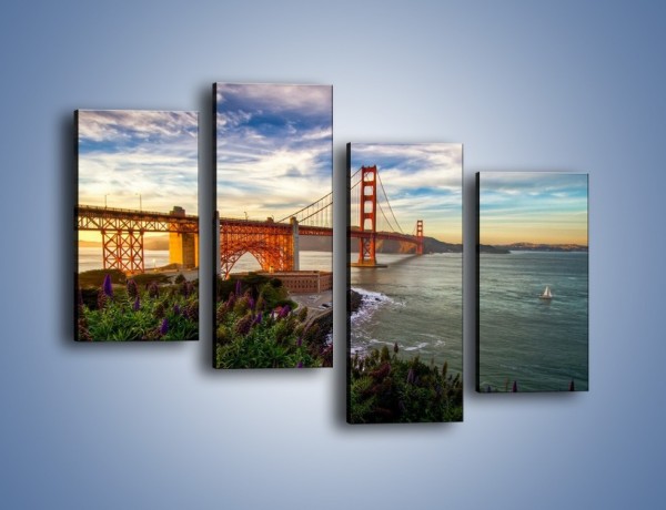 Obraz na płótnie – Most Golden Gate o zachodzie słońca – czteroczęściowy AM332W2