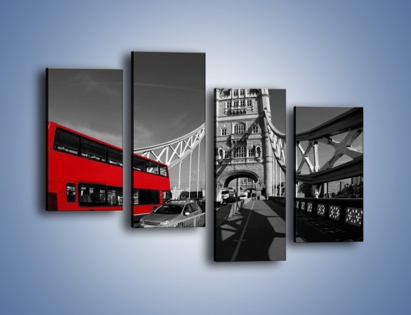 Obraz na płótnie – Tower Bridge i czerwony autobus – czteroczęściowy AM394W2