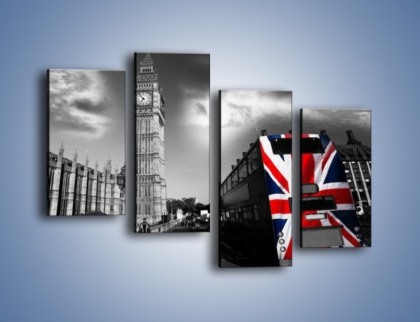 Obraz na płótnie – Big Ben i autobus z flagą UK – czteroczęściowy AM396W2