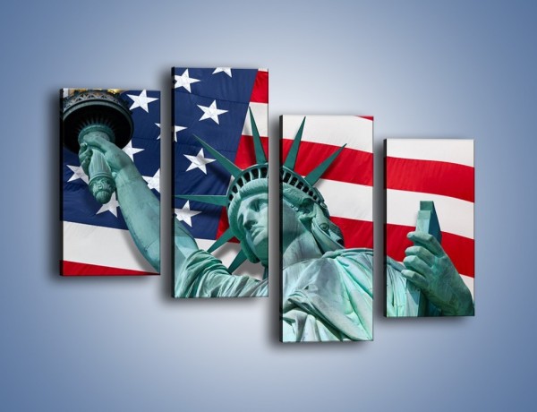 Obraz na płótnie – Statua Wolności na tle flagi USA – czteroczęściowy AM435W2