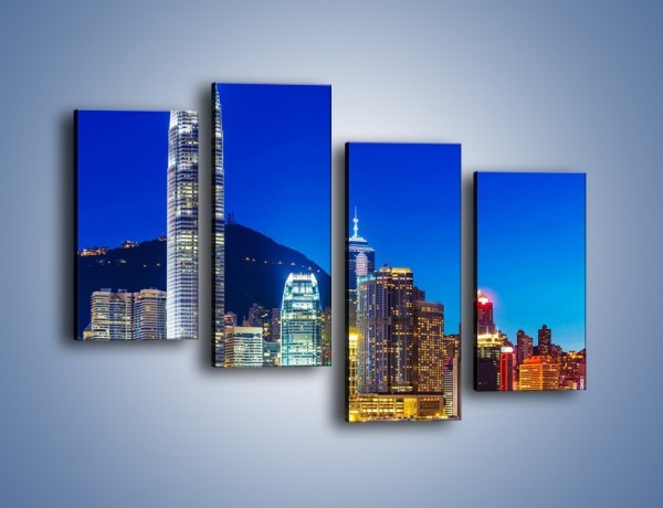 Obraz na płótnie – Oświetlone wieżowce Hong Kongu – czteroczęściowy AM498W2