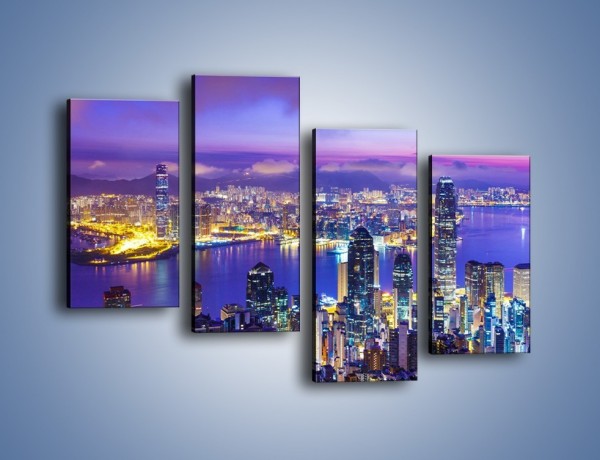 Obraz na płótnie – Wieczorna panorama Hong Kongu – czteroczęściowy AM505W2