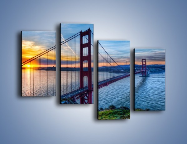 Obraz na płótnie – Wschód słońca nad mostem Golden Gate – czteroczęściowy AM539W2