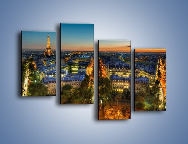Obraz na płótnie – Rozświetlony Paryż wieczorową porą – czteroczęściowy AM549W2