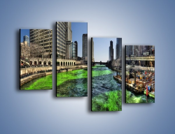 Obraz na płótnie – Chicago River w Dzień św. Patryka – czteroczęściowy AM605W2