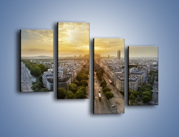 Obraz na płótnie – Zachód słońca nad Paryżem – czteroczęściowy AM649W2