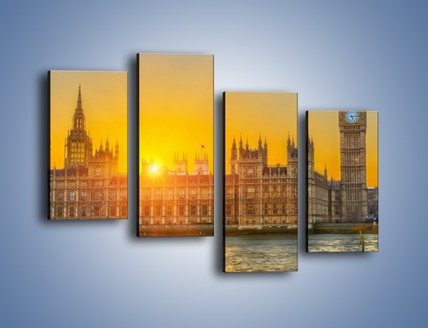 Obraz na płótnie – Pałac Westminsterski o zachodzie słońca – czteroczęściowy AM678W2