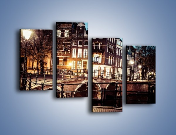 Obraz na płótnie – Ulice Amsterdamu wieczorową porą – czteroczęściowy AM693W2