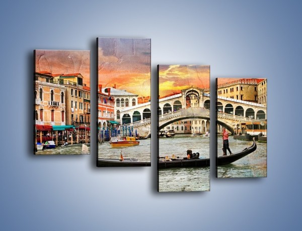 Obraz na płótnie – Most Rialto w Wenecji w stylu vintage – czteroczęściowy AM711W2
