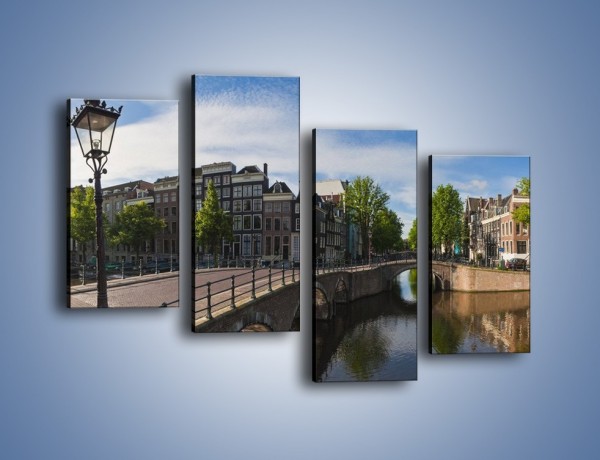 Obraz na płótnie – Panorama amsterdamskiego kanału – czteroczęściowy AM714W2