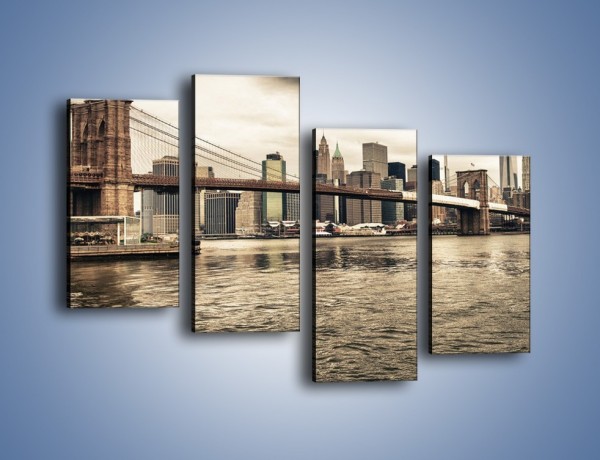 Obraz na płótnie – Most Brookliński w pochmurny dzień – czteroczęściowy AM737W2