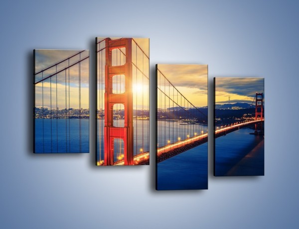 Obraz na płótnie – Zachód słońca nad Mostem Golden Gate – czteroczęściowy AM738W2