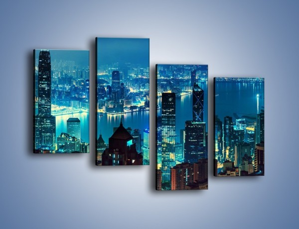 Obraz na płótnie – Panorama Hong Kongu w nocy – czteroczęściowy AM819W2
