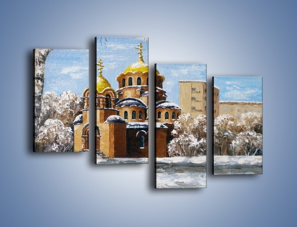 Obraz na płótnie – Cerkiew w trakcie zimy – czteroczęściowy GR024W2