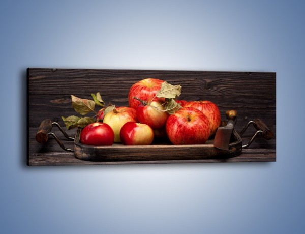 Obraz na płótnie – Dojrzałe jabłka na stole – jednoczęściowy panoramiczny JN653