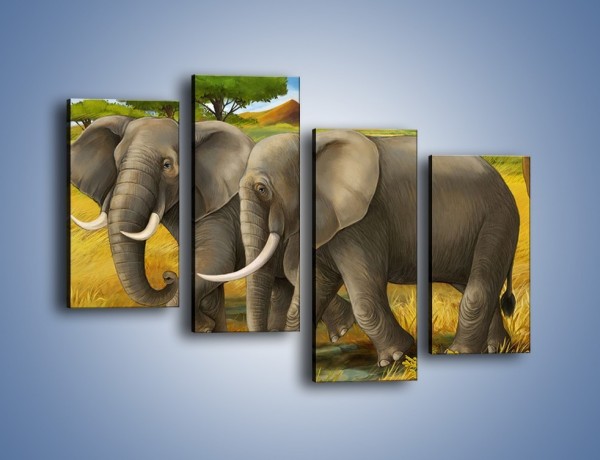 Obraz na płótnie – Rozmowa słoni podczas spaceru – czteroczęściowy GR334W2