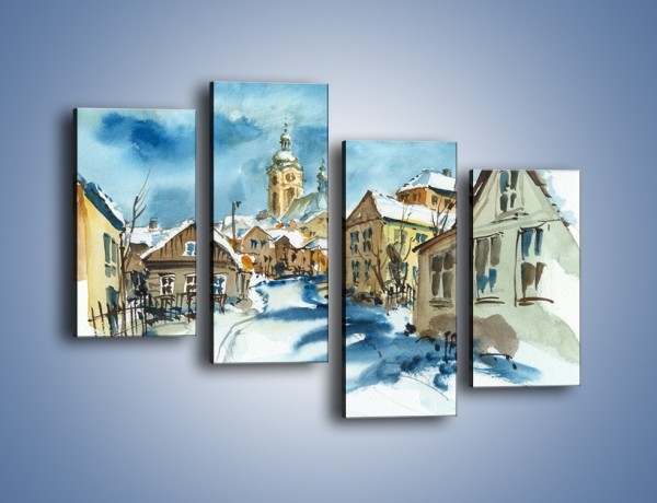 Obraz na płótnie – Miasto uśpione zimą – czteroczęściowy GR557W2