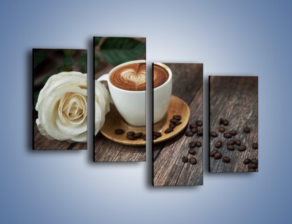 Obraz na płótnie – Kawa z różą – czteroczęściowy JN319W2