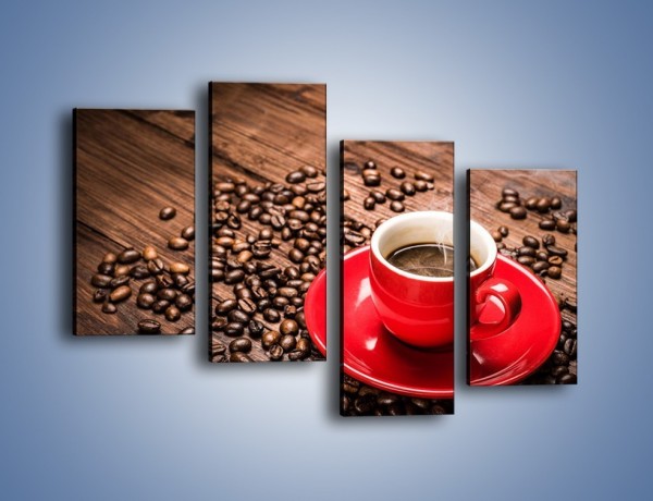 Obraz na płótnie – Kawa w czerwonej filiżance – czteroczęściowy JN441W2