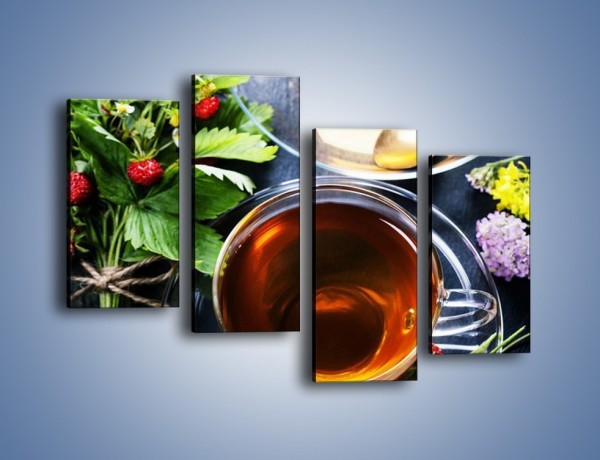 Obraz na płótnie – Herbata otoczona kwiatami – czteroczęściowy JN732W2