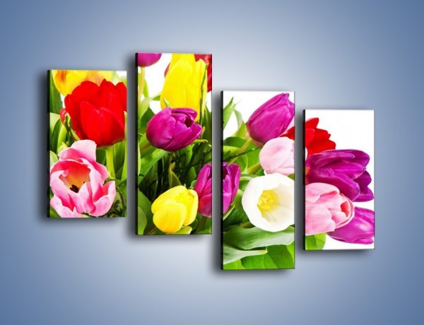 Obraz na płótnie – Kolorowe tulipany w pęku – czteroczęściowy K023W2