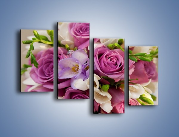 Obraz na płótnie – Piękna wiązanka z lila róż – czteroczęściowy K034W2