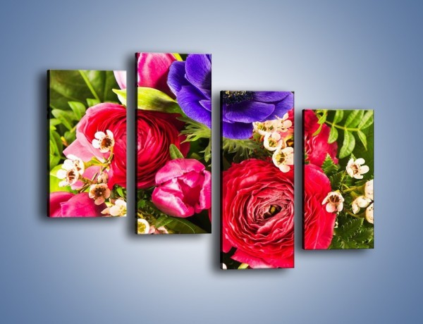 Obraz na płótnie – Wiązanka z kolorowych ogrodowych kwiatów – czteroczęściowy K035W2