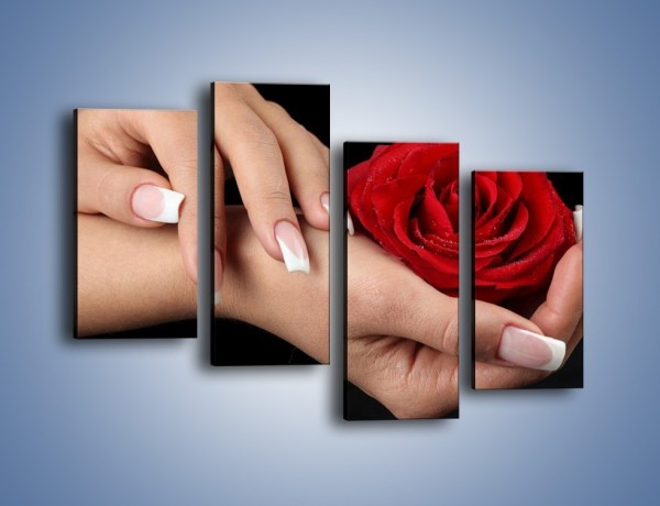 Obraz na płótnie – Czerwona róża w dłoni – czteroczęściowy K037W2