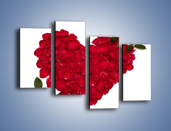 Obraz na płótnie – Różane serce dla ukochanej – czteroczęściowy K042W2
