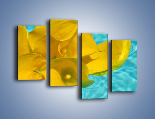 Obraz na płótnie – Żółte kalie na wodzie – czteroczęściowy K082W2
