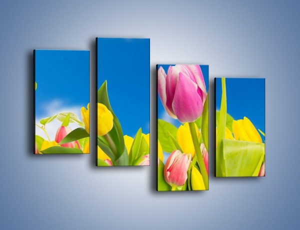 Obraz na płótnie – Kolorowe tulipany w bajkowej oprawie – czteroczęściowy K431W2