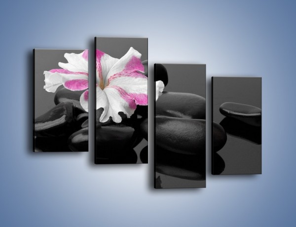 Obraz na płótnie – Czarna tafla z kwiatem – czteroczęściowy K520W2