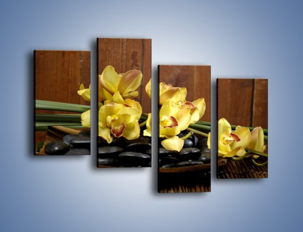 Obraz na płótnie – Kwiaty na drewnianym naczyniu – czteroczęściowy K575W2