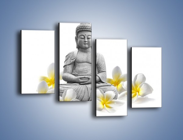 Obraz na płótnie – Budda w białych kwiatach – czteroczęściowy K599W2