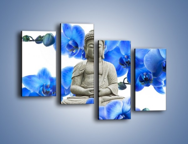 Obraz na płótnie – Niebieskie storczyki lubią buddę – czteroczęściowy K600W2