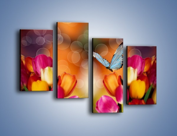 Obraz na płótnie – Motyl wśród tulipanów – czteroczęściowy K635W2