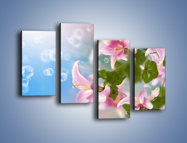 Obraz na płótnie – Mydlane bańki nad kwiatami – czteroczęściowy K669W2