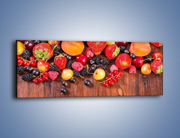 Obraz na płótnie – Stół do polowy wypełniony owocami – jednoczęściowy panoramiczny JN721