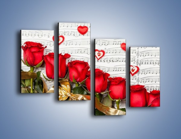 Obraz na płótnie – Miłosne melodie wśród róż – czteroczęściowy K717W2