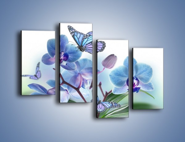 Obraz na płótnie – Niebieskie motyle jak niebieskie kwiaty – czteroczęściowy K784W2