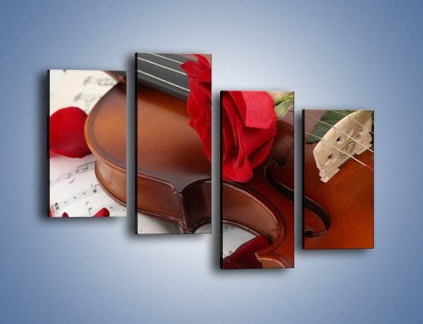 Obraz na płótnie – Instrument muzyka i kwiaty – czteroczęściowy K900W2
