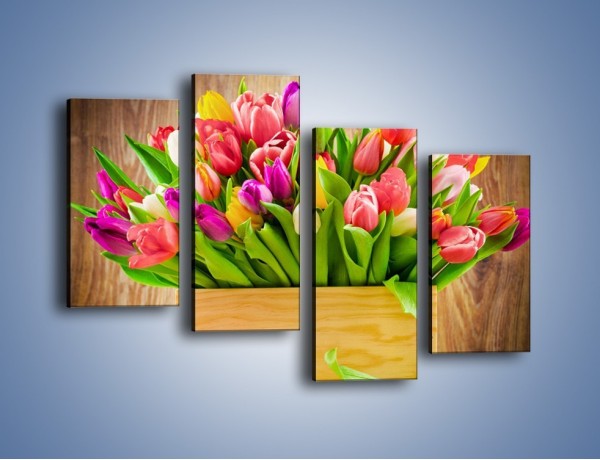 Obraz na płótnie – Skrzynia w tulipanach – czteroczęściowy K955W2
