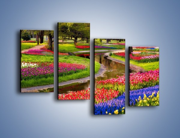 Obraz na płótnie – Aleje kolorowych tulipanów – czteroczęściowy KN1079W2