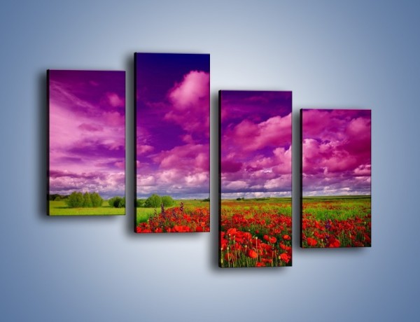 Obraz na płótnie – Maki nad fioletowymi chmurami – czteroczęściowy KN1079AW2