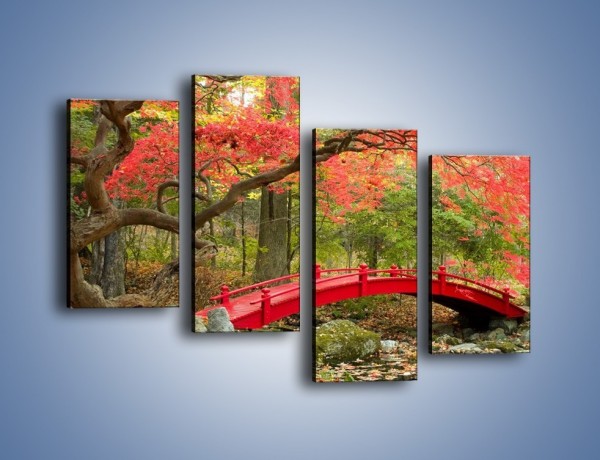 Obraz na płótnie – Czerwony most czy czerwone drzewo – czteroczęściowy KN1122AW2